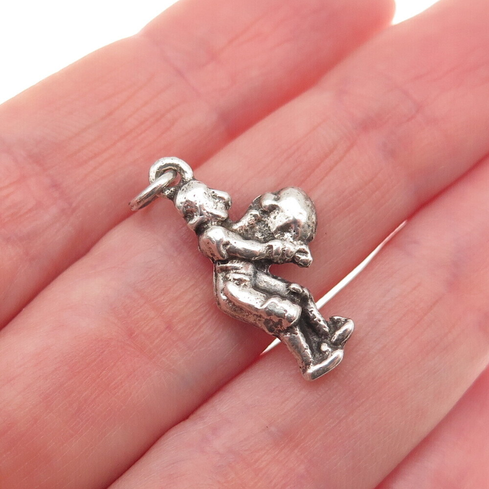 925 Sterling Antique Art Deco Matador Bull Fighter Oxidized Mini Charm Pendant